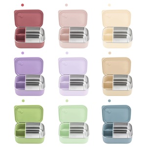 Three-Compartment Square Rectangular Stainless Steel Silicone BPA Free Waterproof Reusable Portable <b>Lunch</b> <b>Box</b> for Children's - Product Image 3