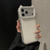 Coque de protection de luxe brillante et scintillante couleur bonbon avec strass et oreilles de chat mignonnes pour iPhone 17 Pro Max 16 15 14 13 12 11