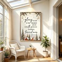 Impression sur toile encadrée Village de Noël, cadre en aluminium doré mat, Art mural biblique Lévien 2:14 pour la décoration de villas et d'églises