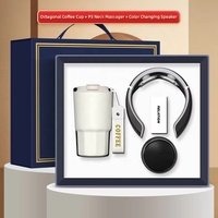 Ensemble de luxe personnalisé : Masseur de cou, haut-parleur, coffret cadeau d'entreprise promotionnel rouge avec emballage en carton