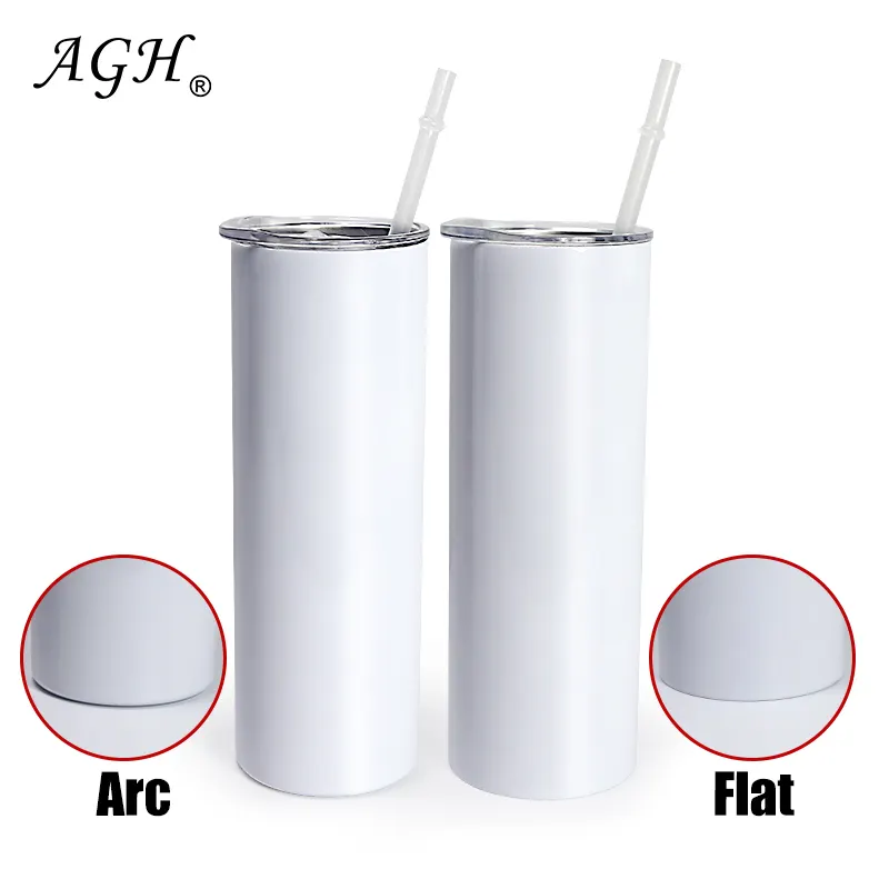 USA Warehouse 20 Oz Straight White Blanks Tall Skinny Sublimation Right Angle Flat Edge Arc Double Walled Tumblers