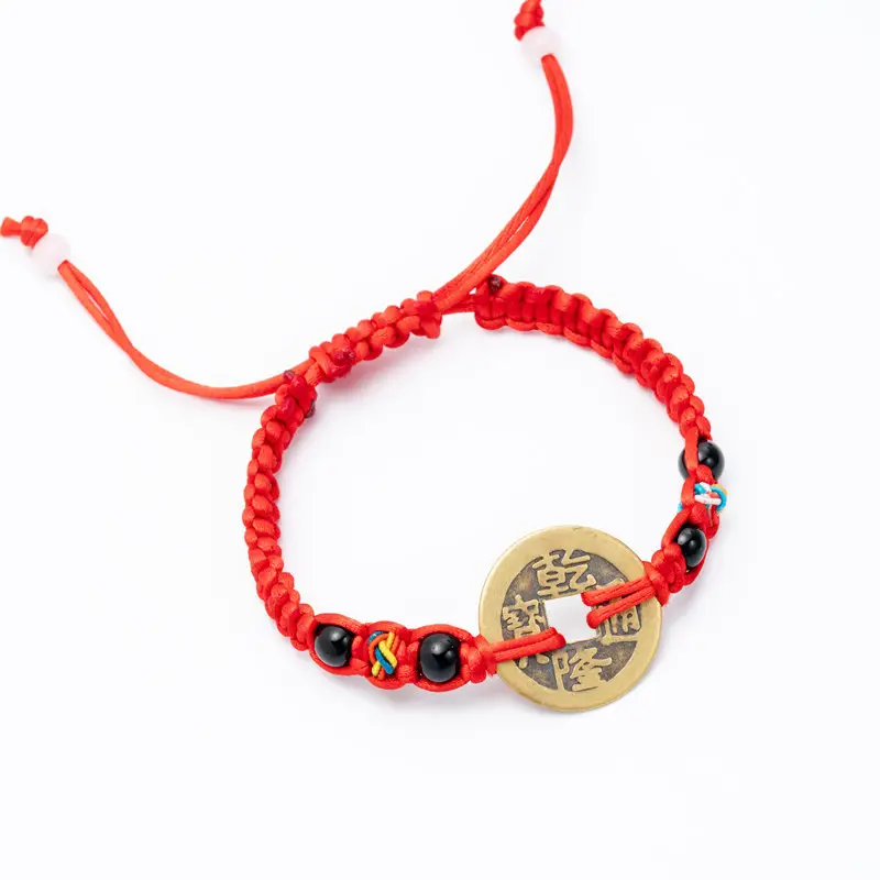 Fashion Hand Braided Red Rope Bracelet Retro Coin Thread Woven Bracelet For Men Women Wrist Band String Lucky Jewelry