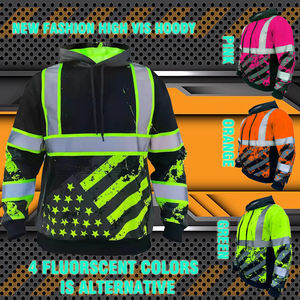 Sweat à capuche de sécurité réfléchissant haute visibilité ANSI classe 3 drapeau américain vêtements de travail pull sweat polyester chaud haute visibilité sweat à capuche - Product Image 3