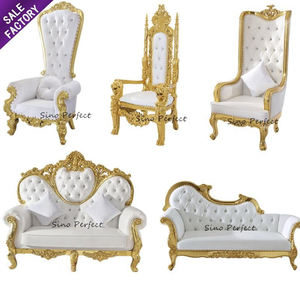 Chaises de trône royales classiques bon marché en gros pour mariage, or pour la mariée et le marié, événement, fête, chaises de trône de reine et de roi - Product Image 2