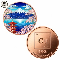 Pièce de monnaie en cuivre pur 999 de 1 oz, imprimée en couleur 2D sur mesure, motif paysage japonais Mont Fuji, pagode et fleurs de cerisier, à collectionner, vente en gros