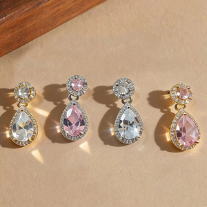 Boucles d'oreilles en zircone en forme de larme pour femmes, bijoux de fête, monture en alliage de Zinc EH153 - Product Image 1