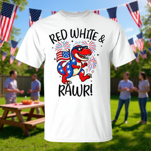 T-shirt Red White And Rawr Dino T Rex, design patriotique du 4 juillet aux États-Unis - Product Image 3