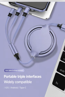 Câble de charge rapide rétractable 3-en-1 en PVC avec logo personnalisé, multi-connecteurs universels pour imprimante et smartphone iOS – Cadeaux en gros