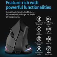 Mouse Vertical Inalámbrico Ergonómico para Juegos, Recargable, Tri-modo, Silencioso, con Retroiluminación LED, 4000DPI, 7 Botones Programables, Compatible con Win7/8/10