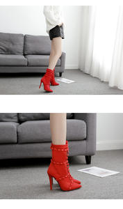 <span class=keywords><strong>Botines</strong></span> con remaches de punta estrecha para mujer, botas sexys hasta la mitad de la rodilla, con cremallera lateral, tacones altos de gamuza, talla grande 42 - Product Image 2