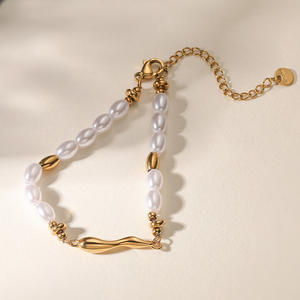 Nueva Pulsera de Moda en Acero Inoxidable Chapado en Oro de 18K con Forma Geométrica y Cadena de Perlas para Fiestas de Aniversario - Product Image 2