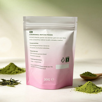 Sachet refermable de qualité alimentaire avec fermeture éclair, personnalisable, en aluminium, pour 30g de poudre de thé matcha ou de poudre d'herbes