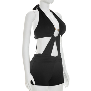 Viviblook J26RP189 Women Summer Romper Snake <b>Ring</b> Decoration Sexy Sleeveless Halter Strap Backless Casual Romper - Product Image 3