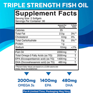 <span class=keywords><strong>Super</strong></span> Omega 3 Huile de poisson en gélules faciles à absorber EPA <span class=keywords><strong>DHA</strong></span> Améliore la santé artérielle Gélules d'Oméga 3 pour adultes - Product Image 6