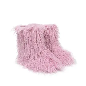 Mongolian women boots Furry colorful Winter shoes children girls warm Flat Casual non-slip footwear rubber faux fur snow boots