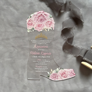 Vert émeraude Roses fleur Botte Forme Acrylique Quinceanera <span class=keywords><strong>invitation</strong></span> Sweet 16 Pays Anniversaire <span class=keywords><strong>Invitation</strong></span> - Product Image 3