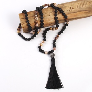 Mujeres 8mm Frost Amazonite Pic jaspe piedra preciosa anudada bola de bronce borla colgante collar Yoga 108 cuentas Yoga Mala collar - Product Image 2