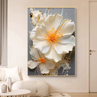 Dekorasi Dinding Rumah Motif Bunga Emas Putih Seni Cetak Digital 3D Still Life Grosir Lukisan Dekorasi Porselen Kristal Mewah Kelas Atas
