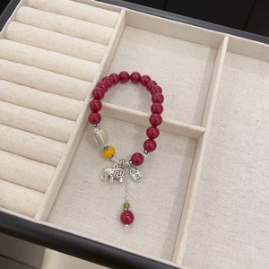 Auspicious <b>Elephant</b> Bracelet 999 Pure Silver Cinnabar Tassel Women's Jewelry <b>Gift</b> - Product Image 2