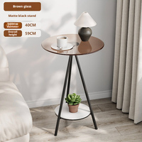Mesa Auxiliar Moderna de Doble Capa de Vidrio y Hierro, Minimalista, para Sala de Estar, Sofá, Dormitorio, con Almacenamiento
