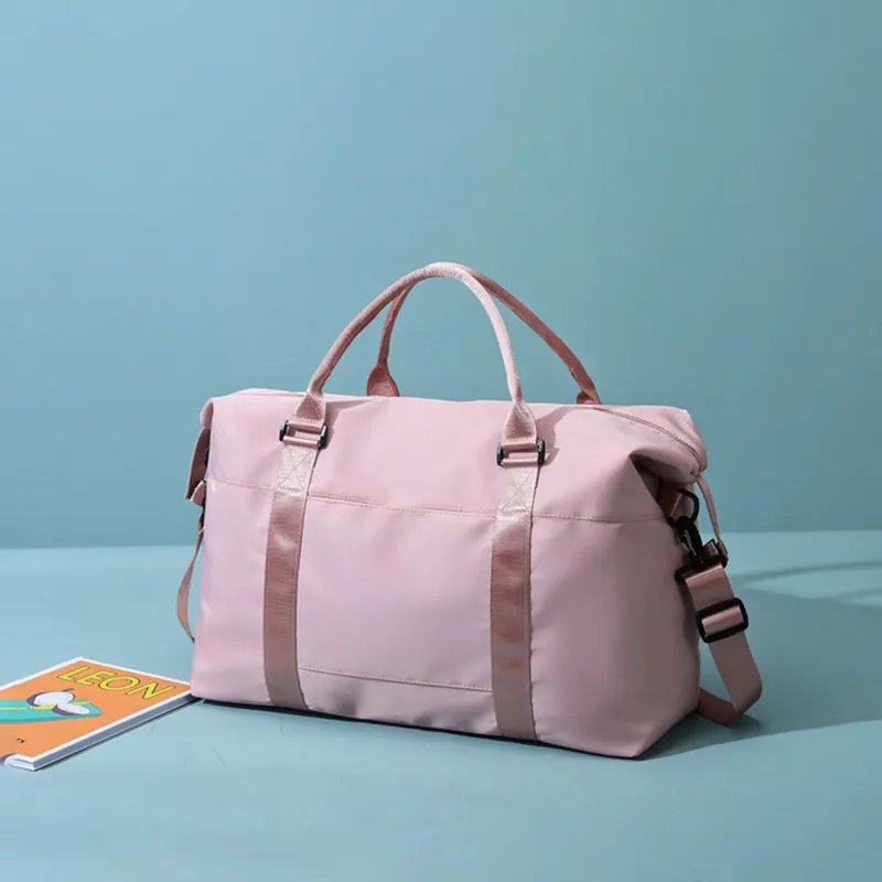 Custom Logo Spend The Night Weekend Tote Duffel Bag Foldable Waterproof Gym Sports Pink Travel Duffle Bag For Women Men Girls