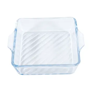 2024新设计产品烤箱微波炉安全玻璃板带条纹矩形盘烤盘带手柄烤杯