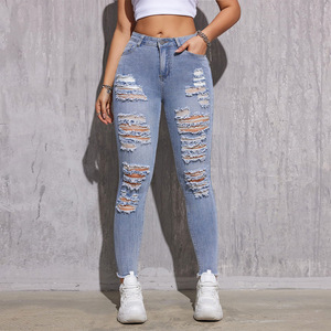 <span class=keywords><strong>Pantalon</strong></span> en denim amincissant respirant taille haute pour femmes européennes et américaines 2025 été nouveauté pour <span class=keywords><strong>Amazon</strong></span> jambe droite vente à chaud - Product Image 1