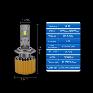 Lámpara LED Milimétrica de Alta Potencia V8 con Cuerpo Dorado de 55 W y 10000 lm a Buen <span class=keywords><strong>Precio</strong></span>, Bombillas LED para Faros Delanteros de Automóviles H1 <span class=keywords><strong>H3</strong></span> H4 H7 9005 9006 - Product Image 4