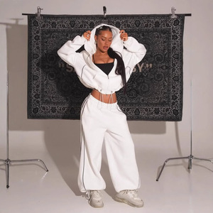 Conjunto de Dos Piezas de Ropa para <span class=keywords><strong>Mujer</strong></span>, <span class=keywords><strong>Sudadera</strong></span> con Capucha y <span class=keywords><strong>Cremallera</strong></span> en Color Contrastante, Pantalones Holgados y Rectos Casuales - Product Image 1