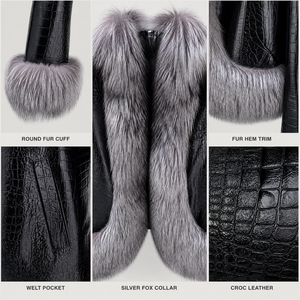 New Season Cropped Black Leather <strong>Jacket</strong> Notched Lapel <strong>Fur</strong> Sleeves Women's <strong>Jackets</strong> for Modern Women - Product Image 2