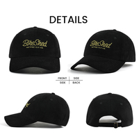 Casquette de baseball en velours côtelé de qualité supérieure, personnalisée par le fabricant, non structurée, avec broderie de lettres noires, style Dad Hat