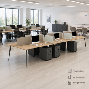 Postazione di Lavoro Moderna in Legno con Divisorio e Cassetto Portaoggetti per PMI - Product Image 1
