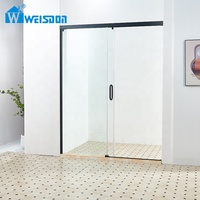 Porte de douche coulissante simple en verre trempé SGCC 8 mm à fermeture douce, cadre en acier inoxydable noir mat sans cadre