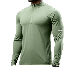2025 Custom Men's Gym Workout T-<b>Shirt</b> O-Neck Sports Quick Dry Breathable Long Sleeve 100% <b>Polyester</b> Solid Zip Custom Sublimation - Product Image 1