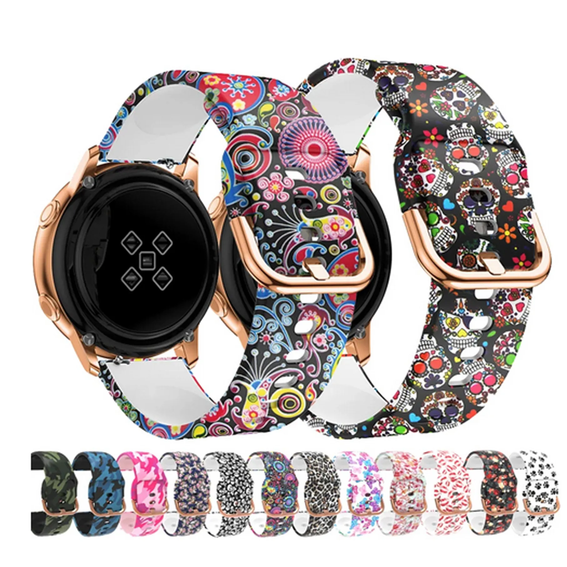 20mm Printing Silicone Watchband for Samsung Galaxy Watch Active 42mm Gear Sport S2 Garmin Amazfit Bracelet Band Strap Correa