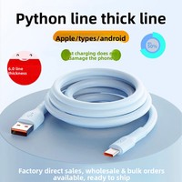 Kabel Data Pengisian Daya Super Cepat 120W PVC Tebal Python 6A untuk Konektor Type-C Micro USB Kabel Pengisian Cepat MOQ Rendah