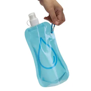 Botol air olahraga dapat dilipat, botol air perjalanan anti bocor dapat dilipat bebas BPA cetak Logo untuk berkemah dan mendaki