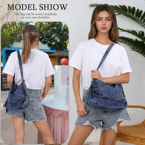 Bolso <span class=keywords><strong>de</strong></span> Hombro <span class=keywords><strong>de</strong></span> Mezclilla Vintage Personalizado, Bolso <span class=keywords><strong>de</strong></span> Hombro Grande y Elegante para Mujer con Correas Ajustables, Bolso Tote <span class=keywords><strong>de</strong></span> Mezclilla - Product Image 2