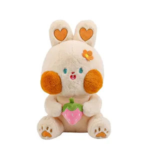 Easter 2024 pink cute strawberry rabbit plush custom plush toy manufacture fluffy rabbit hair stuffed strawberry rabbit