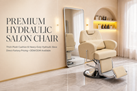 Fauteuil de Barbier Blanc Crème Inclinable Hydraulique avec Accoudoirs Arrondis Souples, Mobilier de Salon Pivotant, Lit de Coiffure et de Beauté
