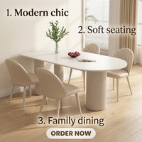 Chaises de table à manger modernes avec colonnes et dalles de style romain, finition crème luxueuse intégrée, style îlot de cuisine