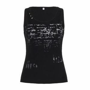 Top sin mangas de punto con cuello redondo y estampado de letras para mujer, chaleco informal de moda urbana - Product Image 6