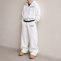 Ensemble de survêtement personnalisé pour homme, marron et blanc, colorblock, coupe ample, deux pièces, avec sweat à capuche zippé et pantalon zippé
