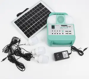 Portatile piccolo sistema solare domestico kit generatori DC 10W sistema di energia solare domestica con Radio e LED Blubs per l'illuminazione domestica