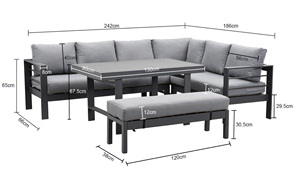 AJUNION Mobiliário De Jardim Moderno Sofá De Canto De Alumínio Conjunto De Jantar Ao Ar Livre HDPE Slat Table Top Sofá De Jantar Do Jardim com Banco - Product Image 3
