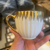 Ensemble de 6 Tasses à Café Turc Demitasse avec Bordure Dorée et Boîte Cadeau, Services de Tasses à Expresso avec Soucoupes