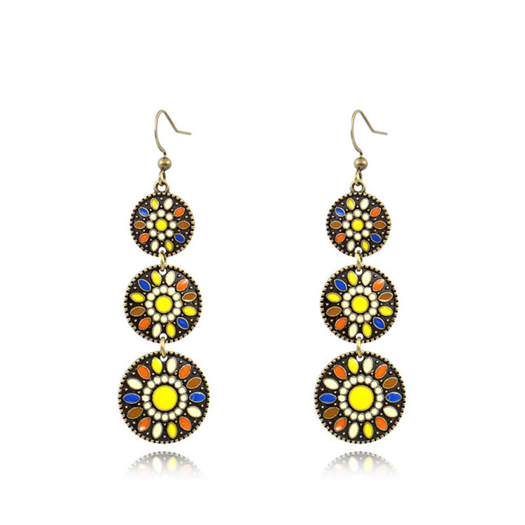 Trendz Cloisonné Rétro Style Ethnique Goutte D'huile Européen Et Américain De Noël Boucles D'oreilles
