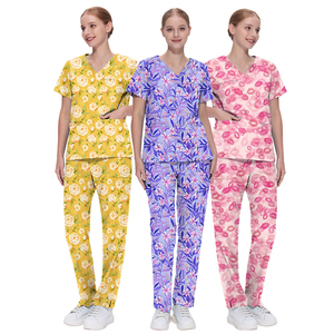 Poliéster Rayón Spandex Stretch V-cuello Masculino y femenino Impreso Scrub Sets Medical Children's <span class=keywords><strong>Hospital</strong></span> Dental Beauty Salon Top - Product Image 2