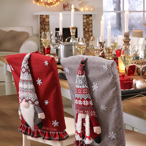 Christmas Faceless Gnome Linen Chair Cover Snowflake Pattern Ruffle Edge Dining Chair Back Slipcover Xmas Home Dinner <b>Table</b> - Product Image 2