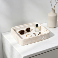 Plateau décoratif carré en travertin naturel beige sculpté à la main, pour clés, objets divers, table de toilette, décoration de bureau à domicile
